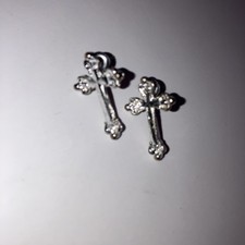 Silver Tone Cross Stud Earrings
