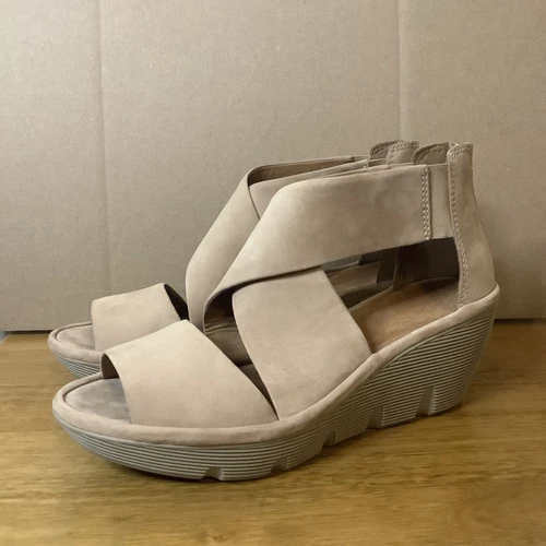 CLARKS Clarene Glamor sandali donna zeppa nabuk scamosciati cammello taglia 12