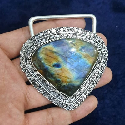 Labradorit Gürtelschnalle versilbert Handarbeit Western Cowboy Edelstein Buckle - Bild 1 von 4
