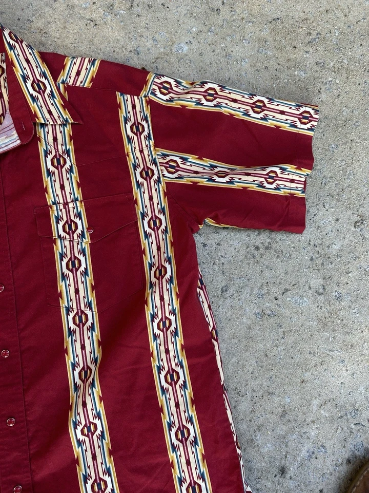 Camisa vaquera geométrica azteca vintage de los 90 Wrangler Pearl Snap vaquera grande para hombre Foto 3 de 4