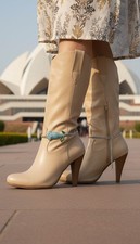 Damen Silber Metallkette Stiefel Armband Schuhe Blau Blume Charm Braut Stil Paar