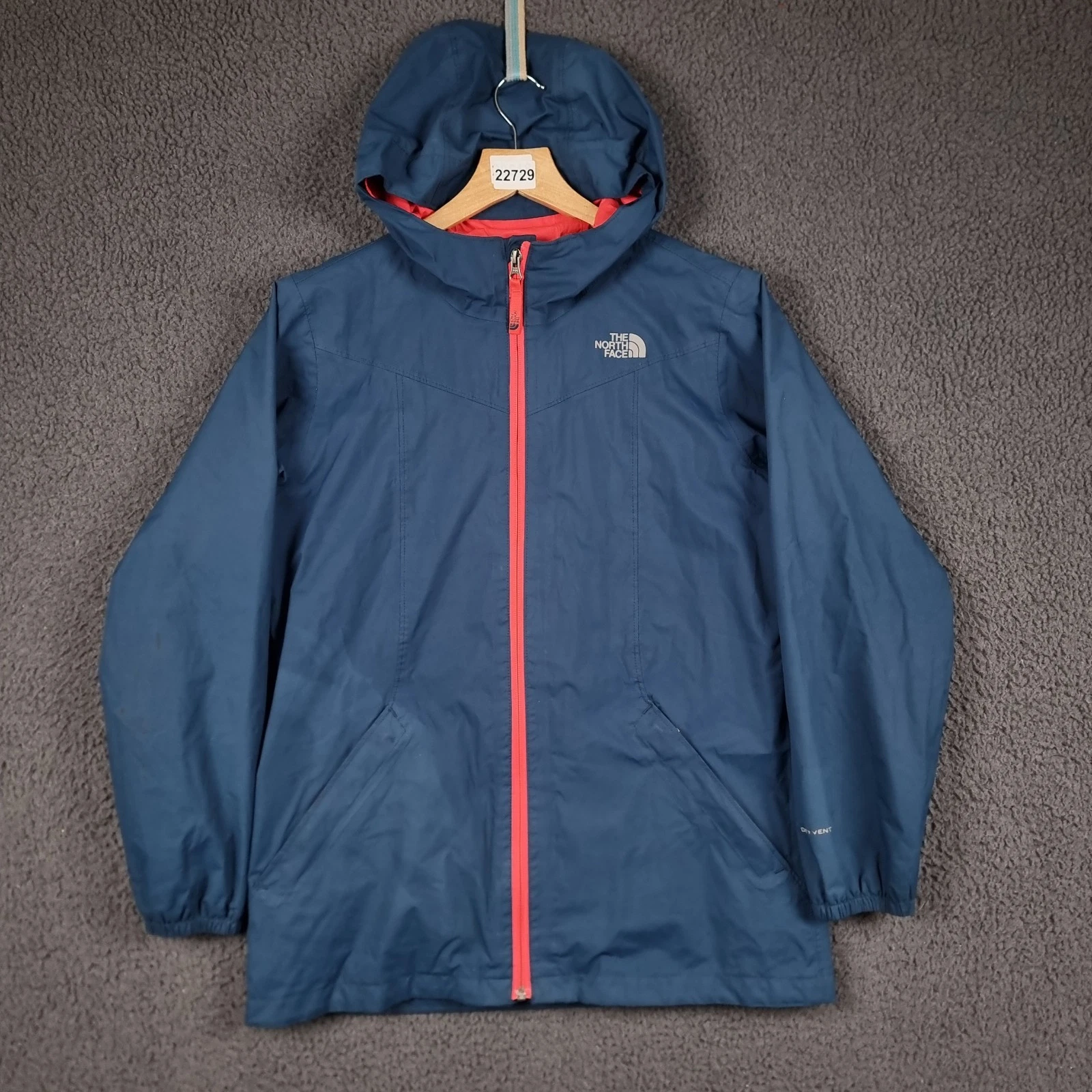 THE NORTH FACE Jacket Girls XL Blue Dryvent Waterproof Rain Coat Hooded Lined