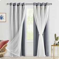 Hiasan Grey Blackout Curtains with Sheer Overlay, Thermal Insulated Grommet
