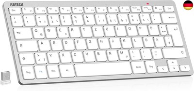 Arteck Kabellose Tastatur, Deutsches QWERTZ Layout Kompakte USB 2,4 GHz Mini