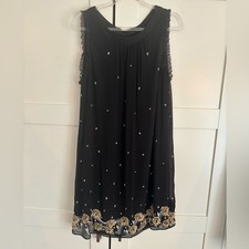 Alice + Olivia Black Floral Beaded Silk Dress Size Small