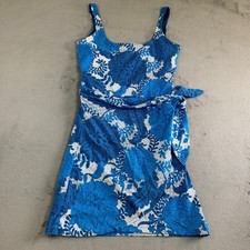 Loft Womens Blue White Floral Medallion Side Tie Wrap Sundress Size 2