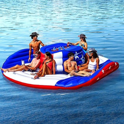 Oversized Cowboy Hat Inflatable Lake Island 6 Person Float with Cooler Blue XL