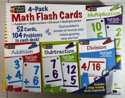4-Pack Math Flash Cards   52 Cards per Deck, 104 Problems Each   My Study Buddy