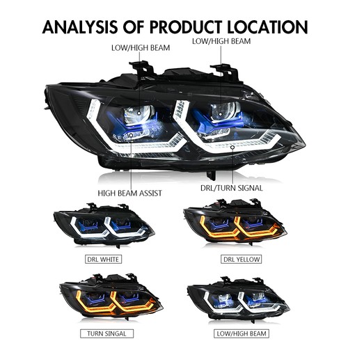 LED Headlights For BMW 3 Series E92 E93 Coupe 07-10 328i 335i M3 Head Lamps Pair - Bild 3 von 24