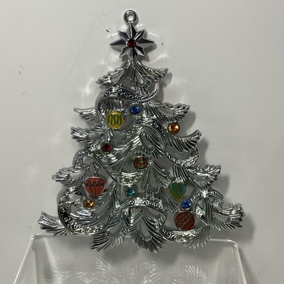 Gorham Silvertone Christmas tree Shaped ornament with gems & Ornaments