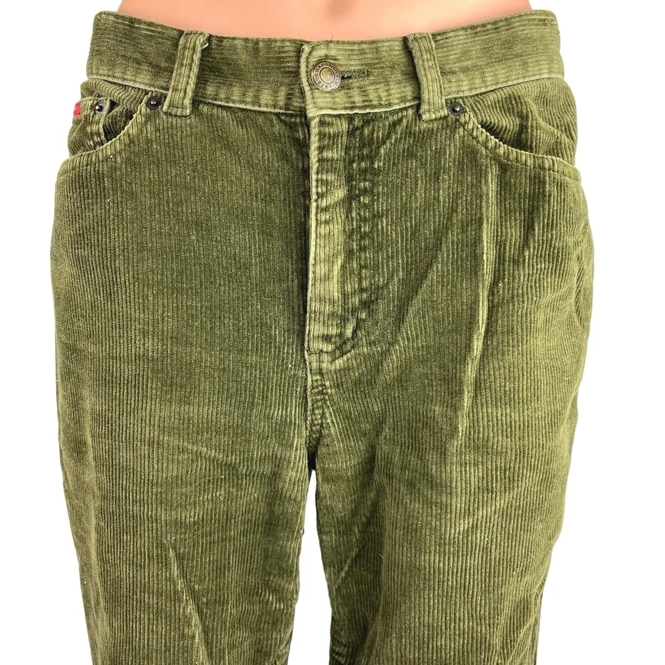 Pantalones de mezclilla Chaps verde pana tiro alto pierna acampanada corte bota terciopelo 4 Foto 4 de 4