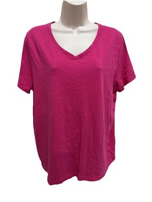 XL (16-18) Women s TIME & TRU Relaxed Fit Short Sleeve  V-Neck T-SHIRT Pink