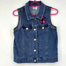 Barbie Girls Size XL Button Front Jean Vest Medium Blue Denim Stretch Cotton