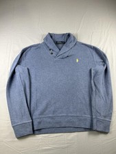 Polo Ralph Lauren Sweater Mens Large Blue Shawl Collar Pony Knit Pullover