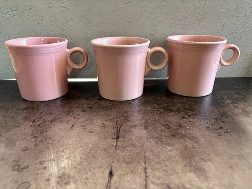 Fiesta Rose Pink Mug Coffee Cup Fiestaware Ring Handle. Set of 3