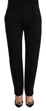 Dolce & Gabbana Black Mid Waist Skinny Trouser Wool Women's Pants Authentic