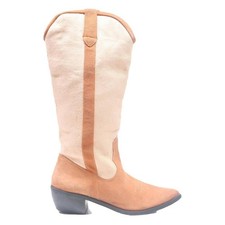 UO Damen Western Stil Cowboy Stiefel Brown & Beige Leinen UK 5 Freizeit