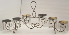 Large Heavy Metal Tabletop Pillar Candelabra w/ Crystal Dangles Centerpiece SALE