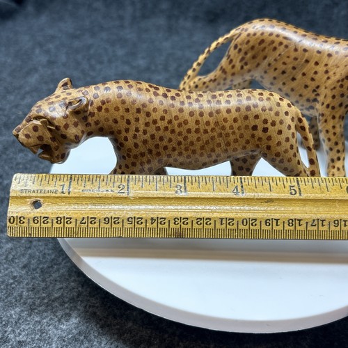 TWO Carved Wood Cheetah Figurines African Safari Decor - Picture 3 of 10
