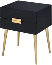 Denvor Rectangular Wooden End Table in Black and Gold