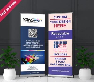 33'' x 79'' Premium Retractable Roll Up Banner Stand with 100% Full Color Print
