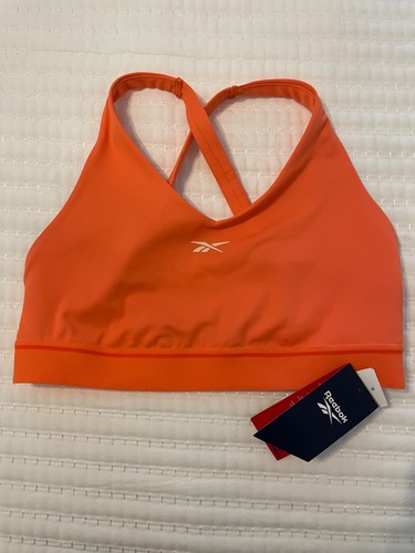 NWT Reebok Women's Large Team Bralette w/ Crossover Back Coral Sports Bra - Afbeelding 4 van 13
