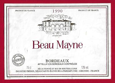 83/23b Etikett Label BORDEAUX BEAU MAYNE 1990 Auswahl Einsatz DOURTHE PAREMPUYRE