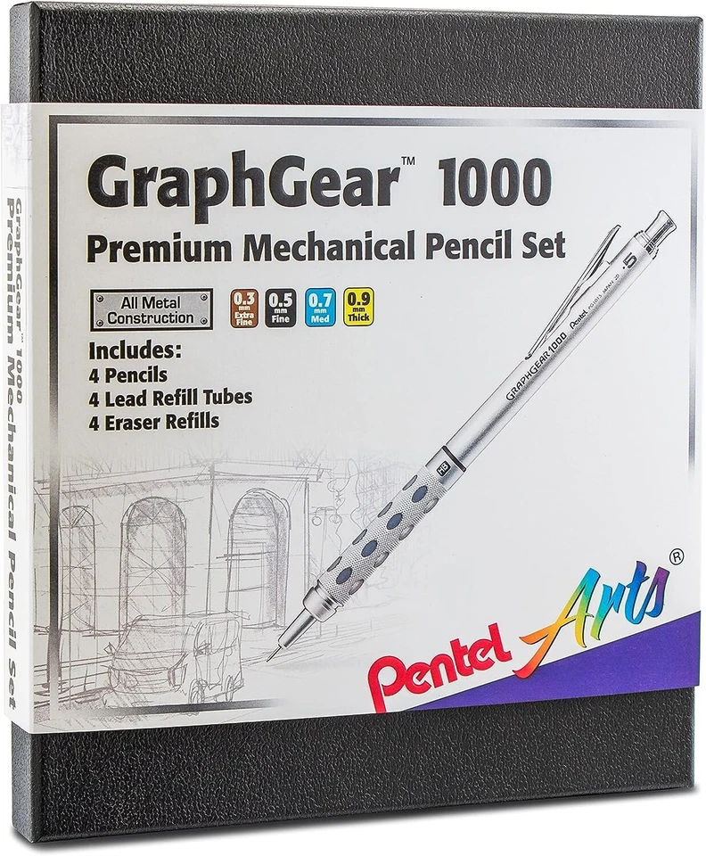Pentel GRAPHGEAR 1000 Lápices Premium Set de Regalo con Cables de Recarga y Gomas de Borrar Foto 2 de 4