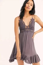 Free People FP One "Adella" Slip Crochet Lace Mini Dress Tiered Beach XS 271763