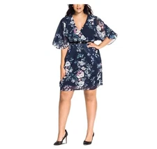 City Chic Womens Plus L/20 Mysterious Floral Print Belted Wrap Dress NWT BB83