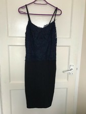 AX Paris Navy Blue Lace Effect Floral Sleeveless A Line Dress UK Size 10 Cotton