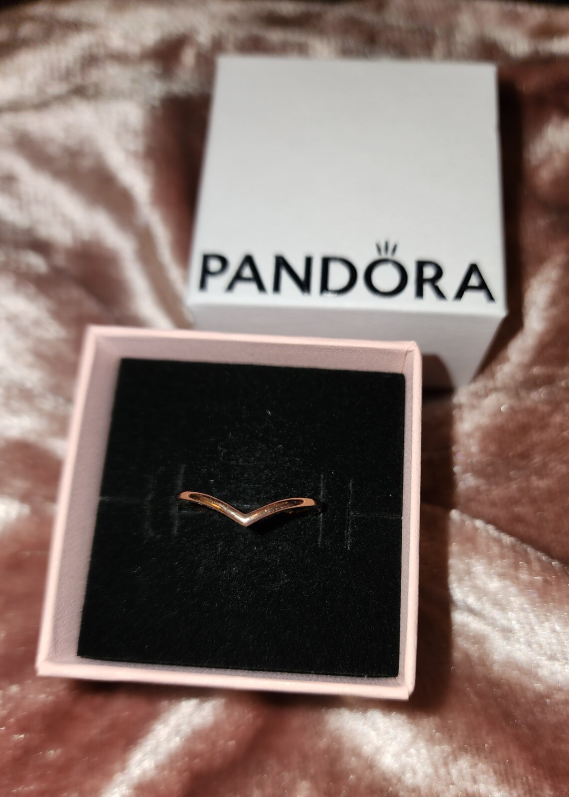 Pandora 14K Rose Gold Plated Polished Wishbone Band Ring Size 6