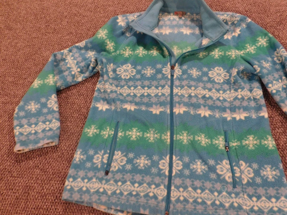 Talbots Jacket Medium blue fleece women striped Full Zip geometric holidays - Image 3 of 4
