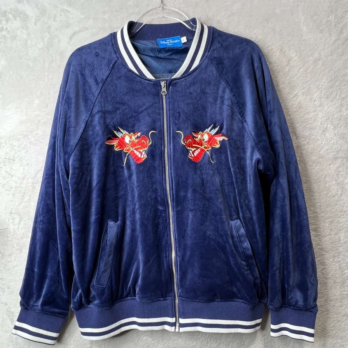 Mushu ムーシュー　ドラゴン刺繍 スカジャン ネイビー Disney Tokyo Japan Mushu Jacket Size Large Varsity Style