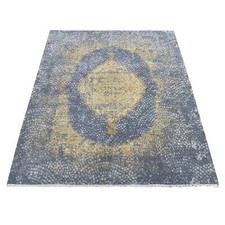 5'2" x 7' Carbon Gray Zoroastrian Design Wool and Silk Hand Knotted Rug R80962