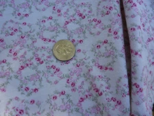 Chic House Inc Cotton T shirt Fabric Rose Posies in Pinks Raspberry on Cream