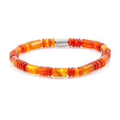 Pearl Bracelet Red Agate Beads 6mm Disc 925 Sterling Silver Bracelet