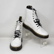 Dr. Martens Zavala Combat Boots White Lace Up Leather Ankle Womens Sz US 8 Men 7