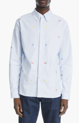 KENZO L72909 Mens Light Blue Pixel Stripe Button-Down Shirt Size