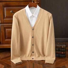 Mens Sweater Cardigan Business Casual Classic V-neck Solid Color