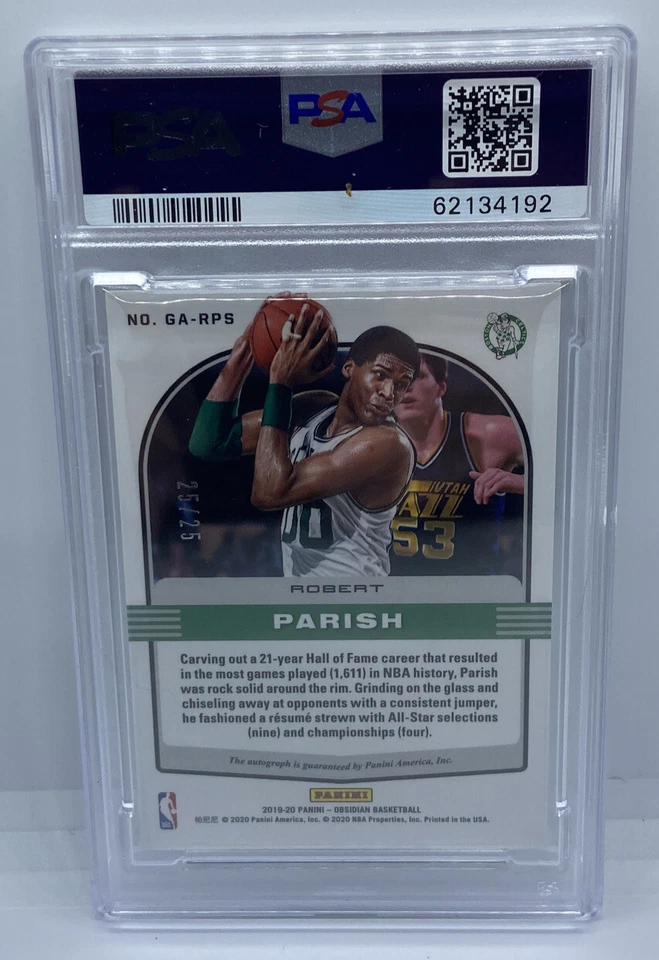2019-20 Obsidian Galaxy Electric Etch Green Prizm Auto PSA 9 Robert Parish 25/25 - Image 2 of 2