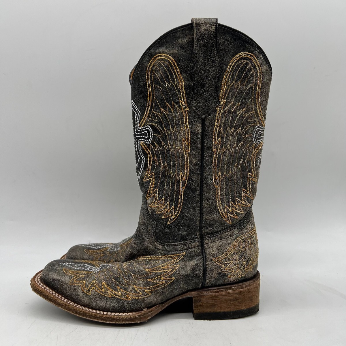 Corral Teens Wing & Cross Boys Black Leather Pull On Western 