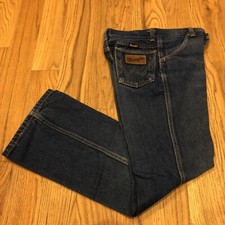 VTG 70s Size 12 KIDS Distressed DENIM WRANGLER STRAIGHT LEG JEANS Nice