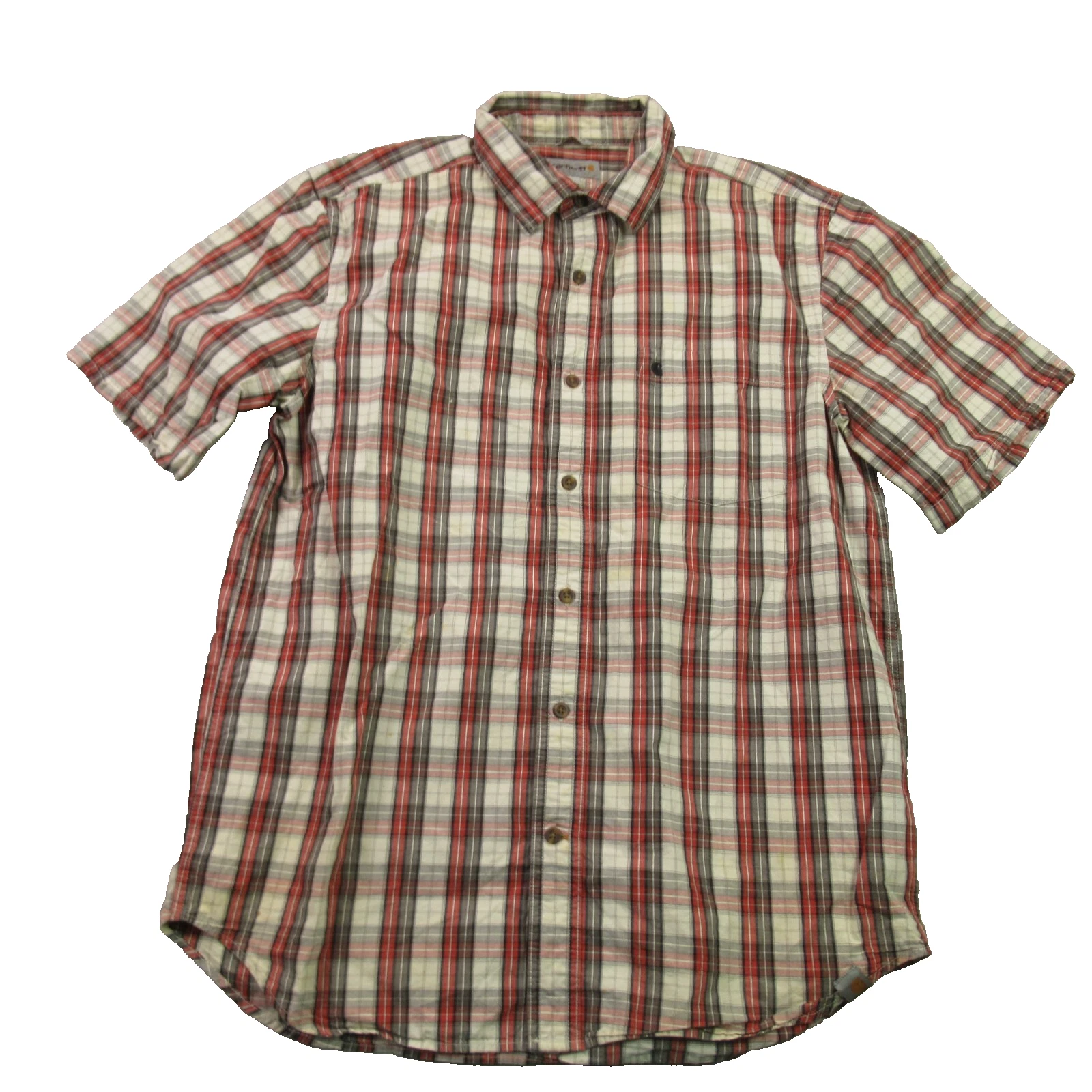 Carhartt Shirt Mens Large Short Sleeve Button Up Pocket Relaxed Fit Plaid