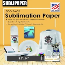 SUBLIPAPER Dye Sublimation Transfer Paper 8.5x14 100Sh Compatible Epson Sawgrass