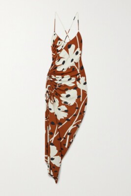 monse asymmetrical floral slit dress 3D Floral Sleeveless A-line Slit Gown by GLS Gloria GL3250 XL / Blue/Peach