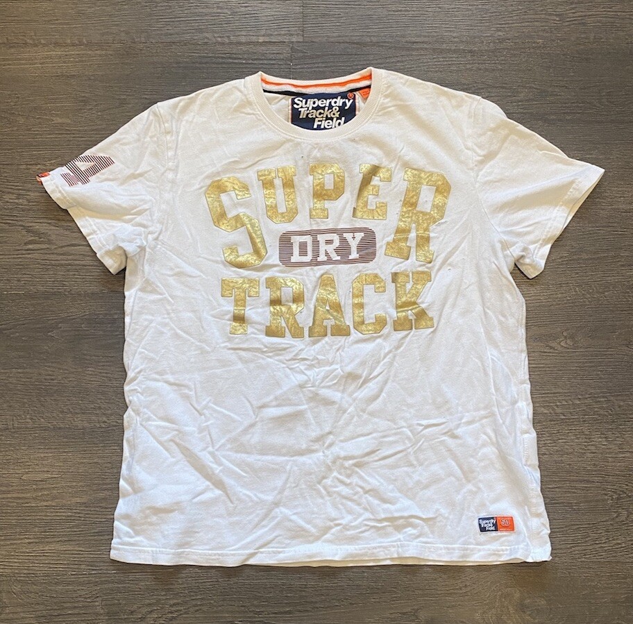 SUPERDRY Track Field T-Shirt Men's XL Crew Neck Shirt White