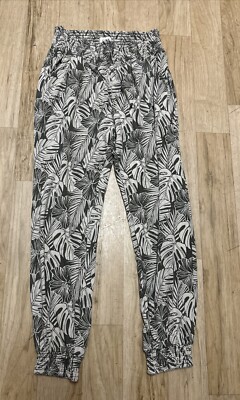 Pact Women's Jogger Pants  Gray/Green Floral Tapered Casual Organic Cotton Sz M
