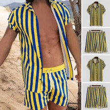 Mens Summer Outfit 2-Piece Set Short Sleeve Shirts and Shorts Sweatsuit BeachSet