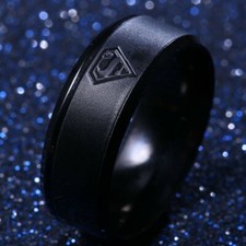 Superman Emblem Solid Color 8mm Stainless Steel Ring Gold Silver Blue Black Ring